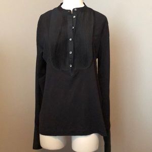 Jcrew black long sleeve top , button detail with front pleating , large,